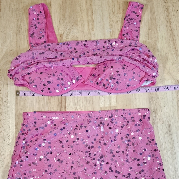 Pink Sequin Crop Top Skirt Set - Picture 8 of 13
